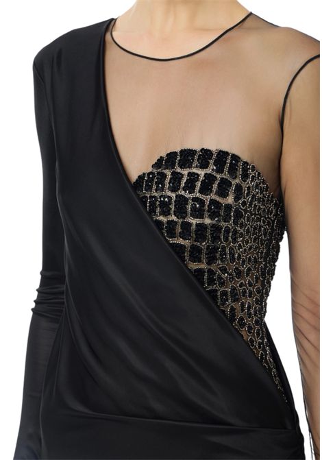 Abito Red Carpet in tulle e jersey con ricami cocco ELISABETTA FRANCHI | Abiti | ABR2257E2110